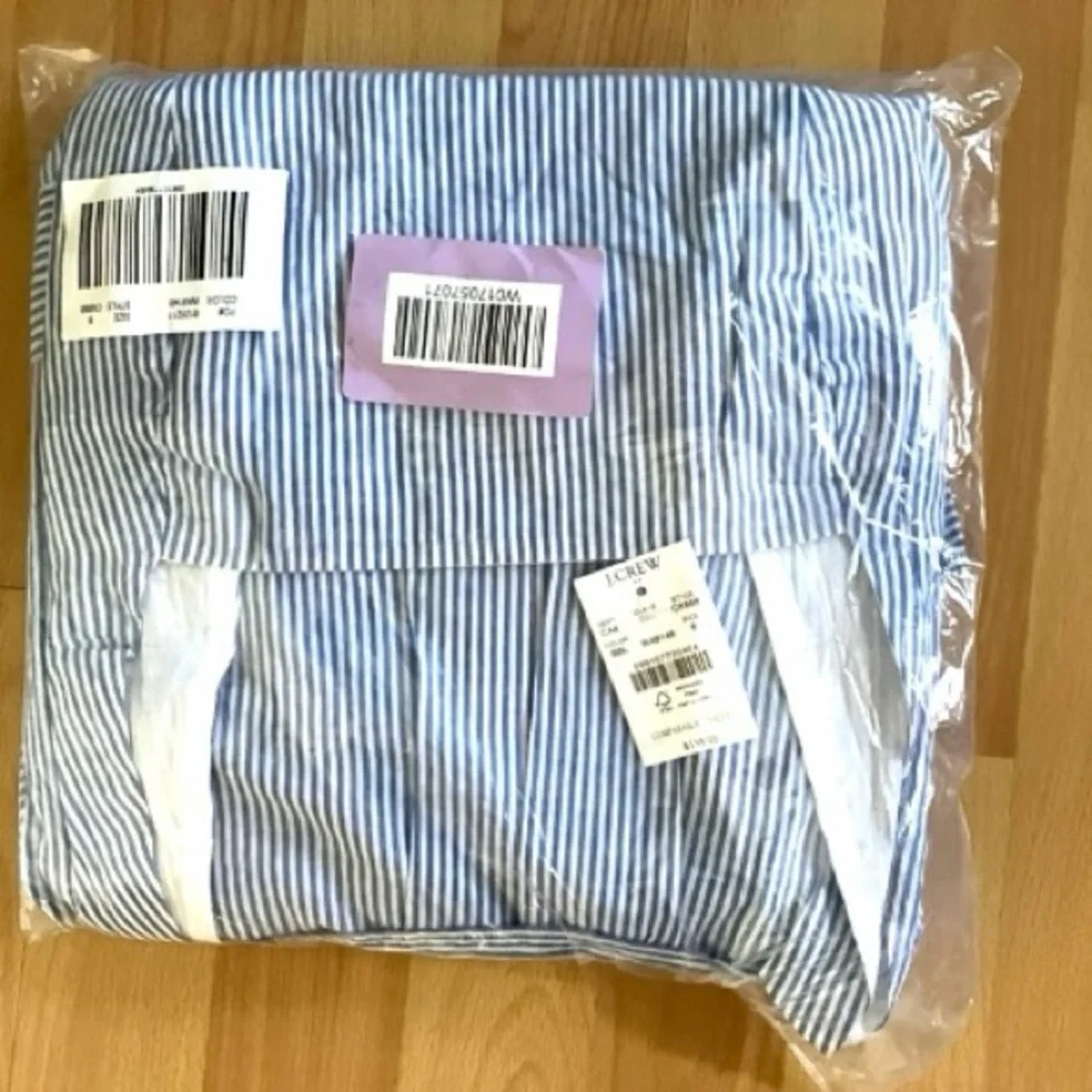 J. Crew Light Blue/White Stripe Sleeveless Belted Tiered Midi Dress - Size 8 - Picture 5 of 7